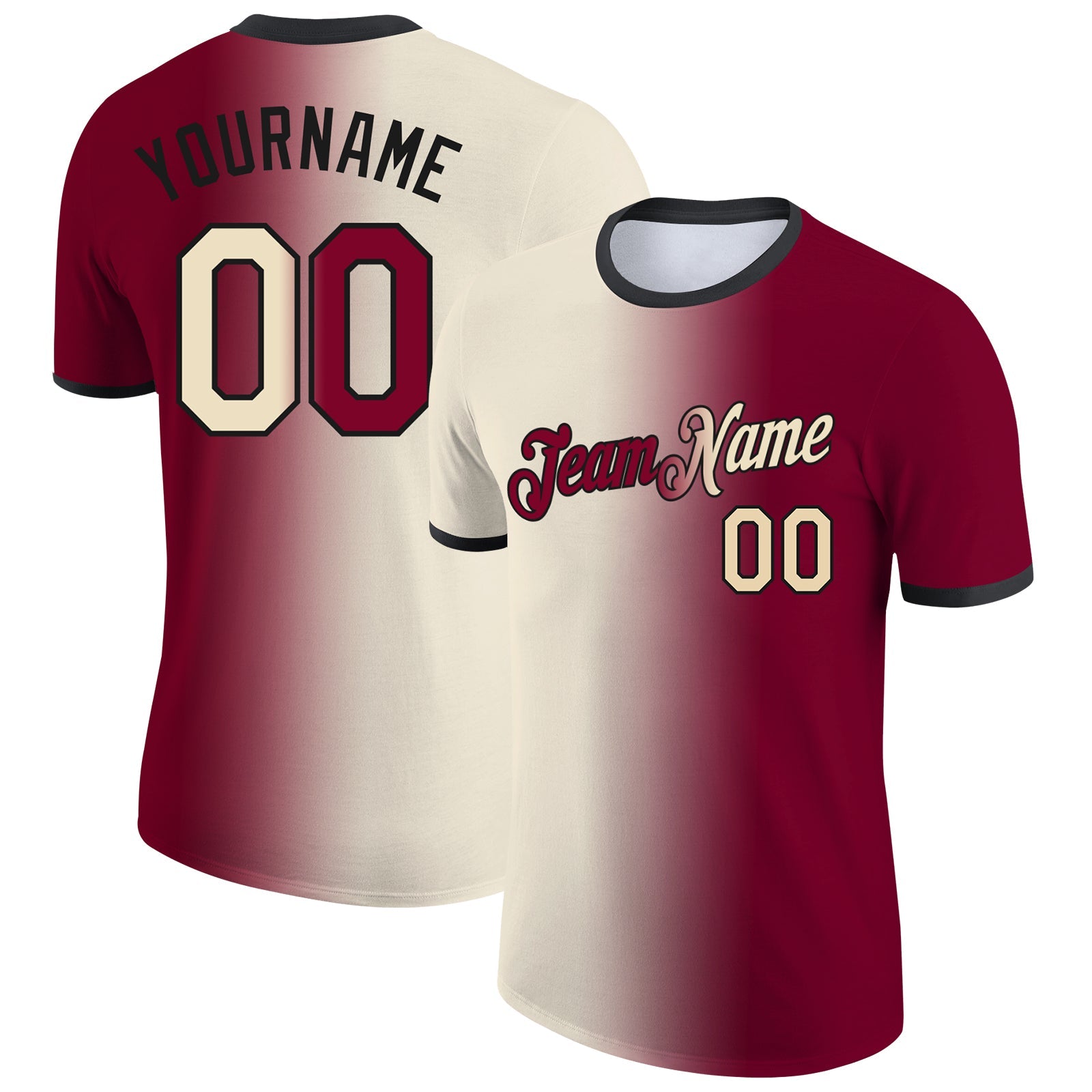 Custom Maroon Cream-Black Gradient Fashion Performance T-Shirt - Main View