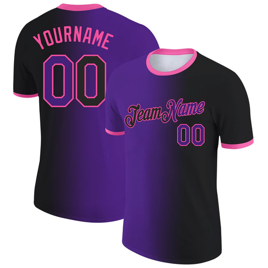 Custom Black Purple-Pink Gradient Fashion Performance T-Shirt - Main View