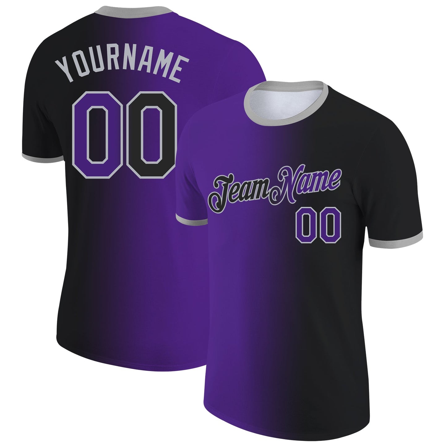 Custom Black Purple-Gray Gradient Fashion Performance T-Shirt - Main View