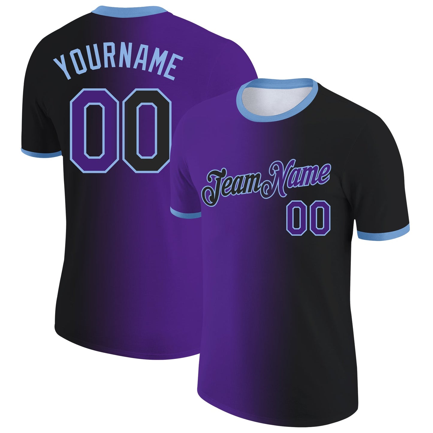 Custom Black Purple-Light Blue Gradient Fashion Performance T-Shirt - Main View