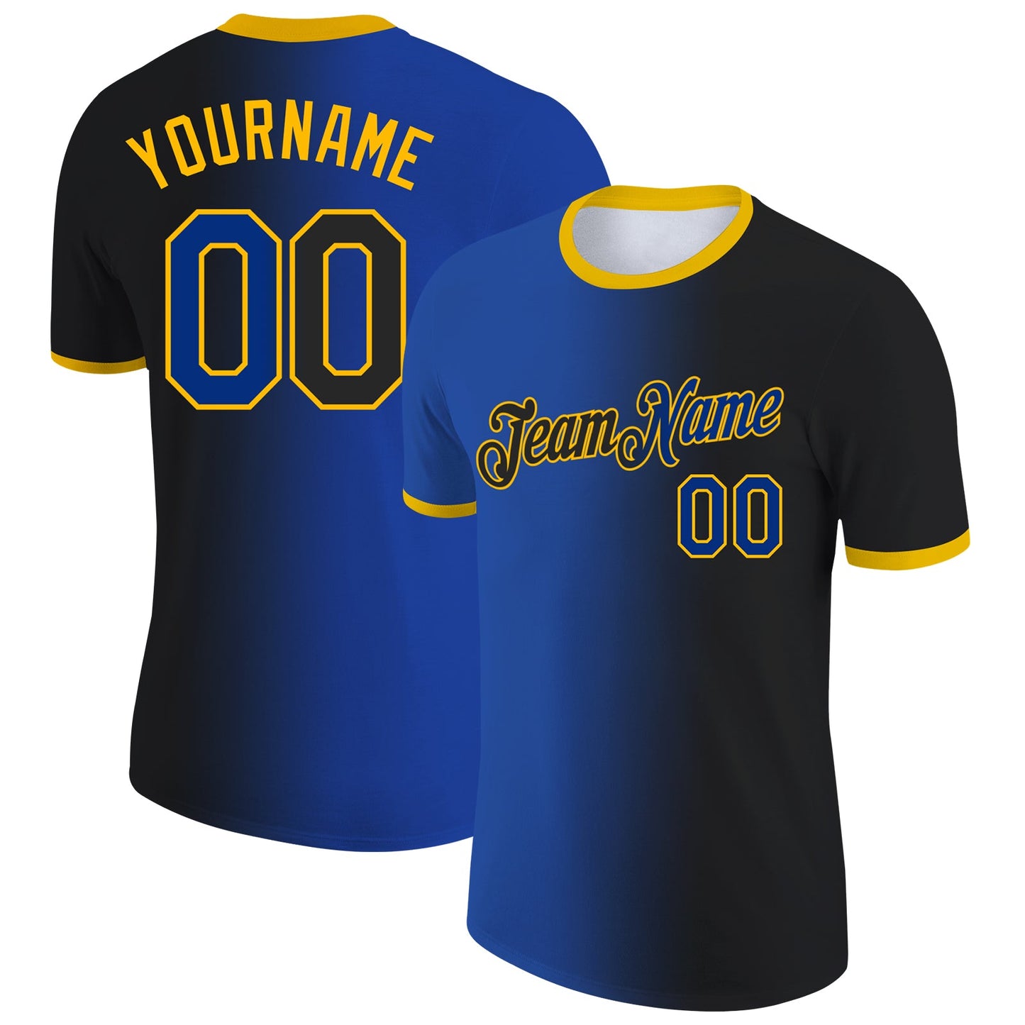 Custom Black Royal-Gold Gradient Fashion Performance T-Shirt - Main View