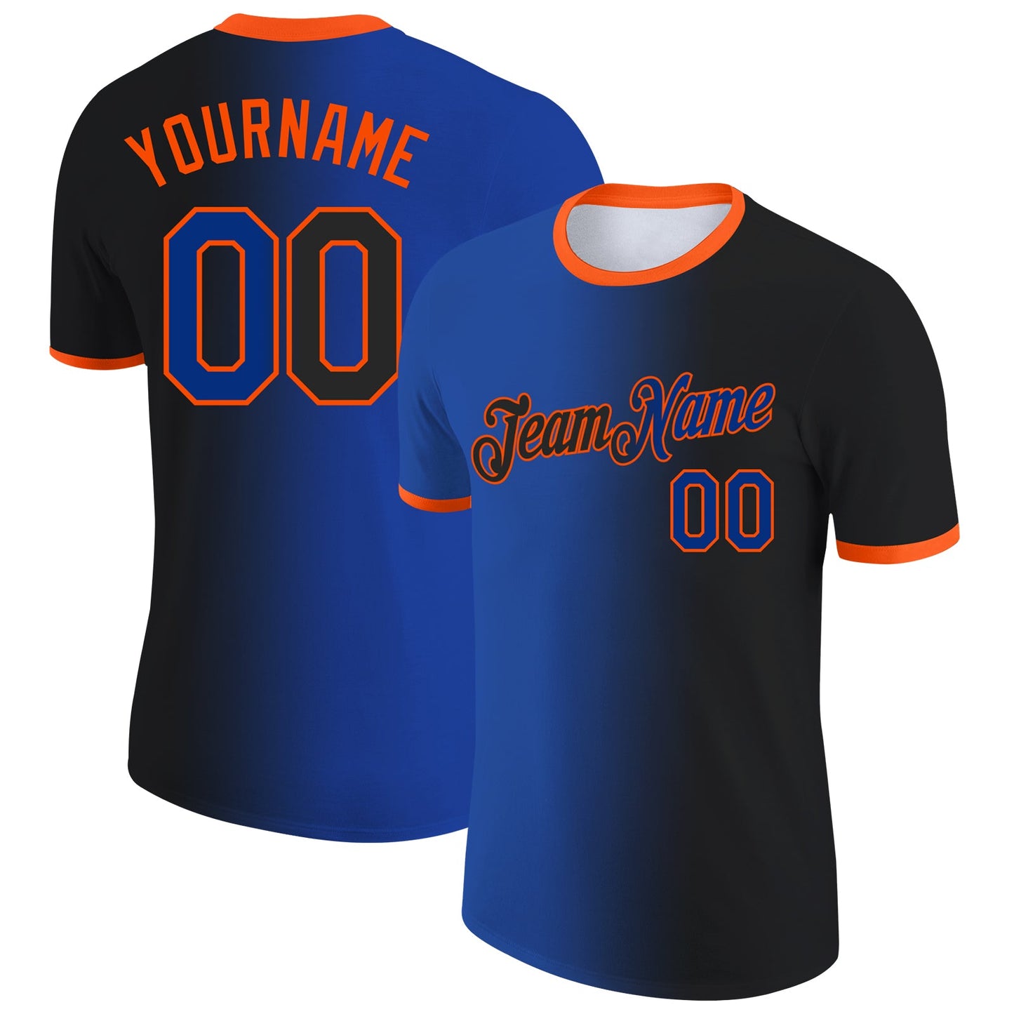 Custom Black Royal-Orange Gradient Fashion Performance T-Shirt - Main View