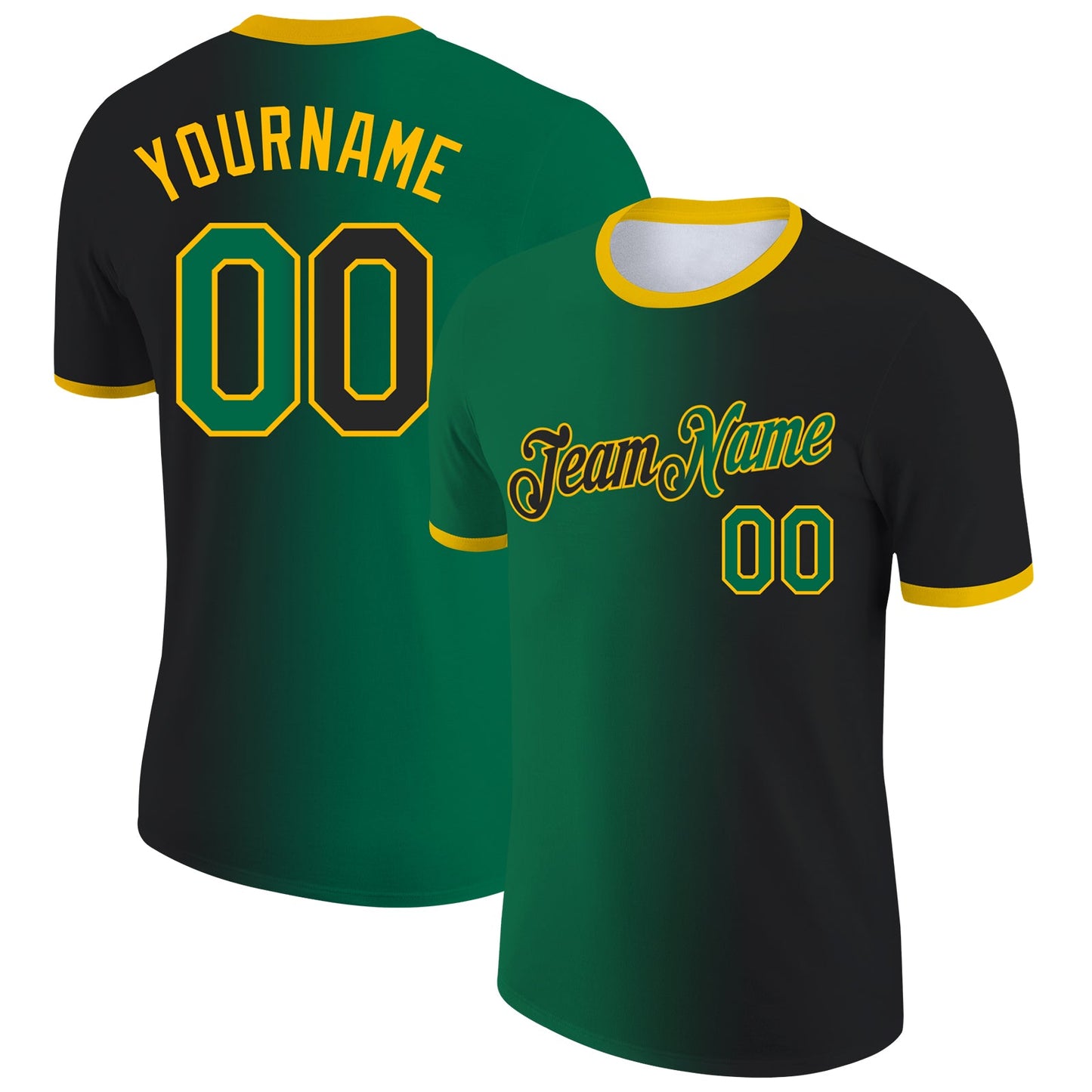 Custom Black Kelly Green-Gold Gradient Fashion Performance T-Shirt - Main View