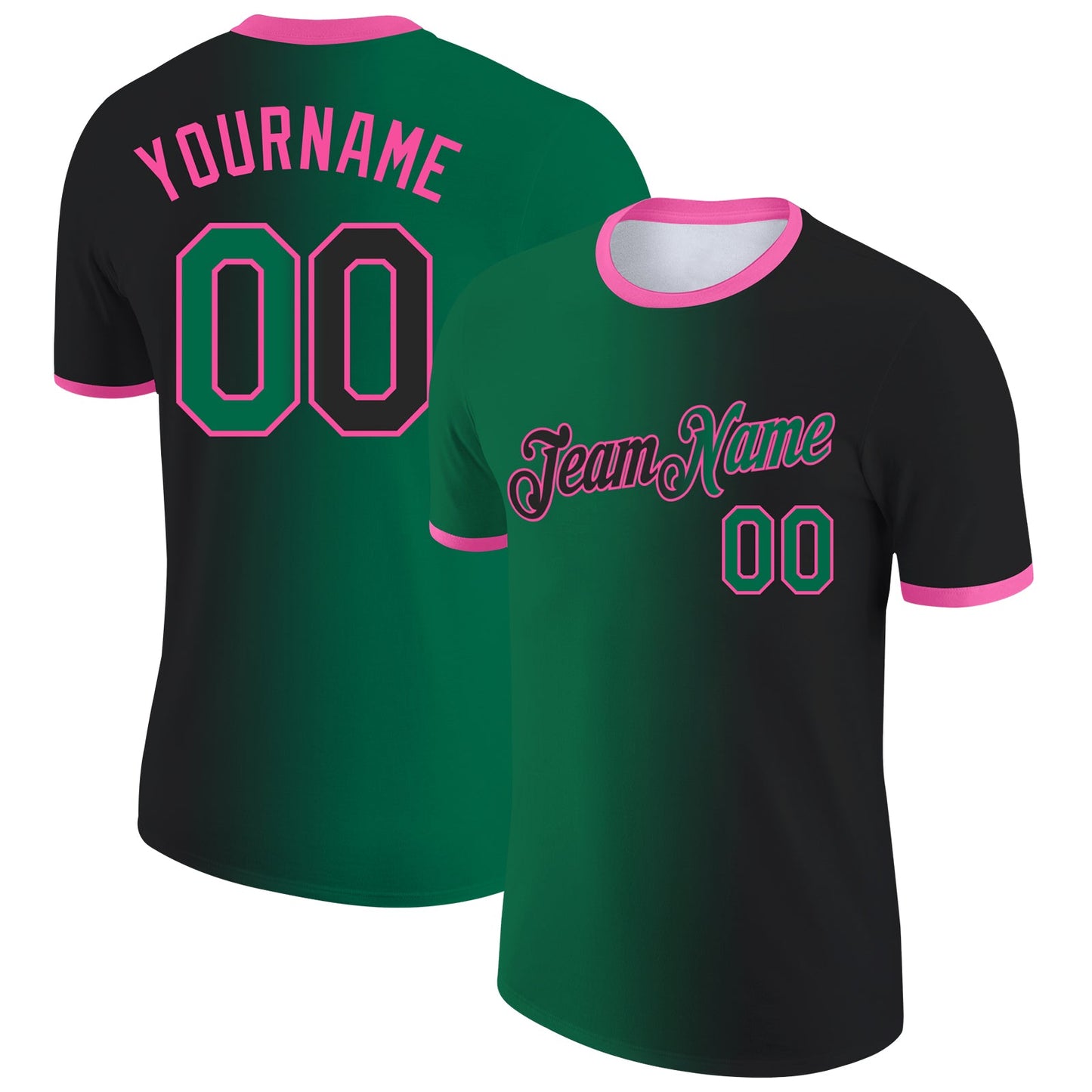 Custom Black Kelly Green-Pink Gradient Fashion Performance T-Shirt - Main View