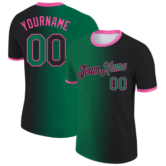 Custom Black Kelly Green-Pink Gradient Fashion Performance T-Shirt - Main View