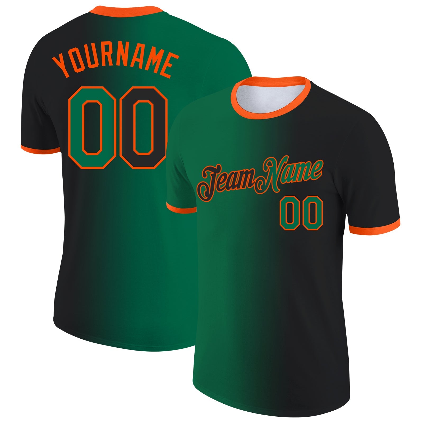 Custom Black Kelly Green-Orange Gradient Fashion Performance T-Shirt - Main View