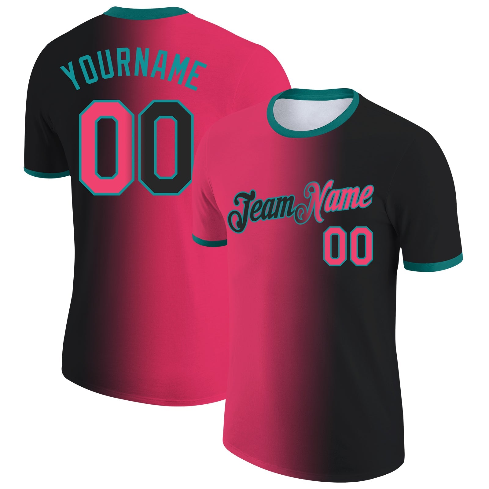 Custom Black Neon Pink-Teal Gradient Fashion Performance T-Shirt - Main View