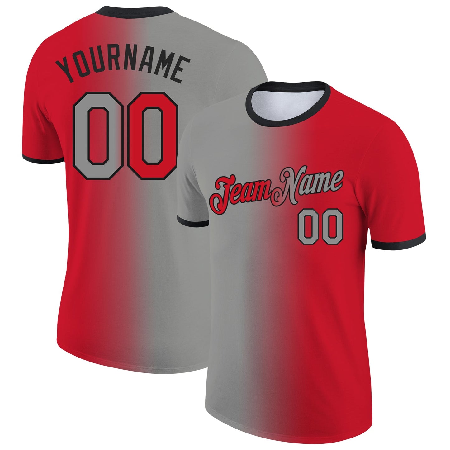 Custom Red Gray-Black Gradient Fashion Performance T-Shirt - Main View