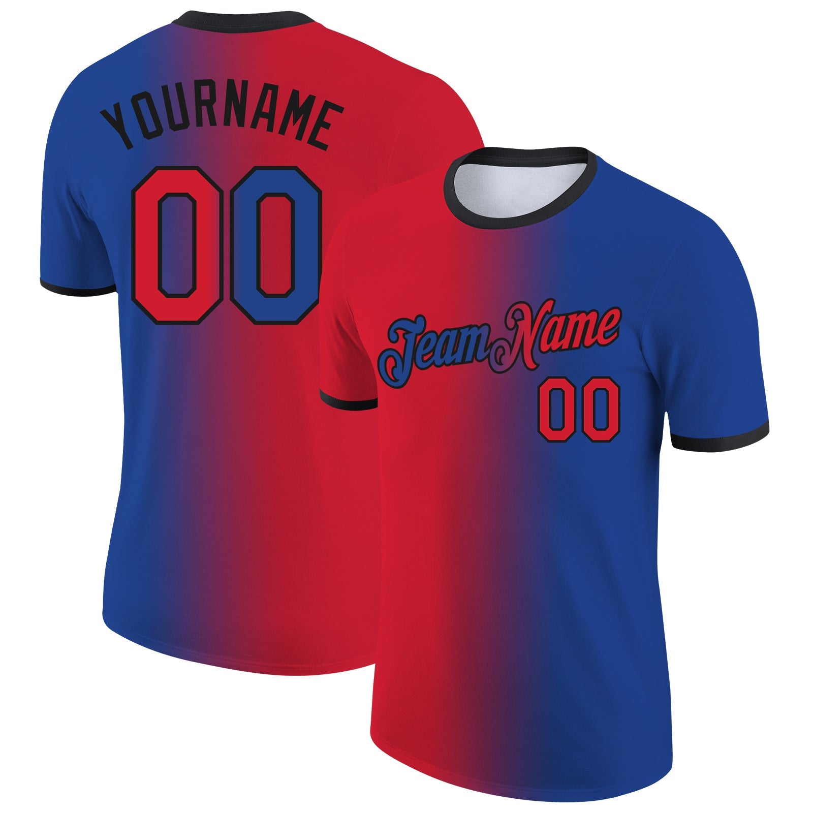 Custom Royal Red-Black Gradient Fashion Performance T-Shirt - Main View