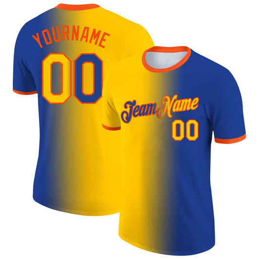 Custom Royal Yellow-Orange Gradient Fashion Performance T-Shirt - Main View