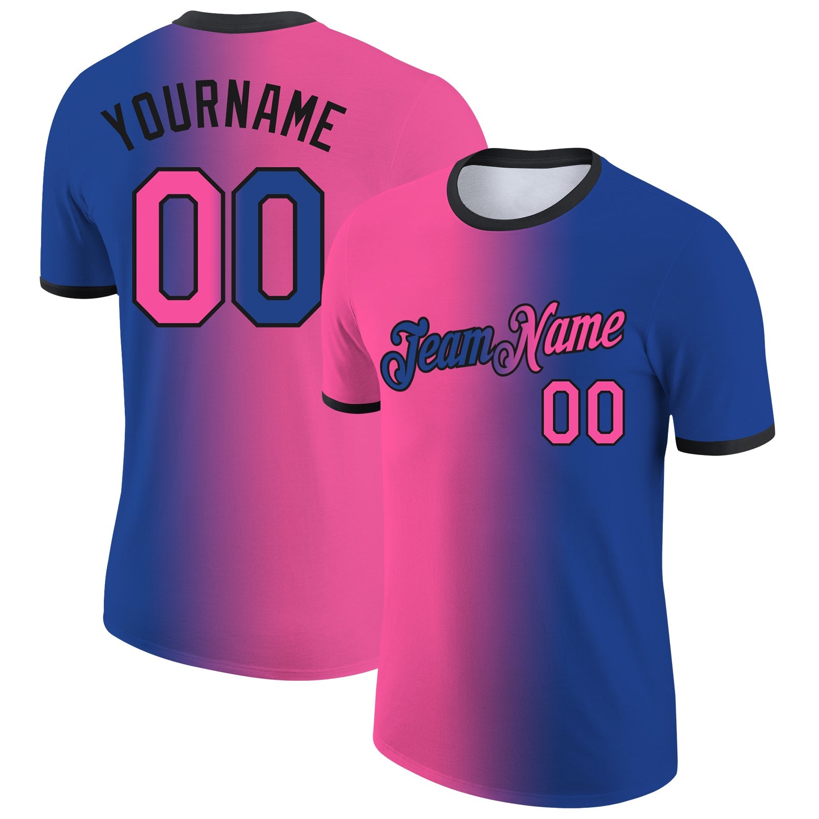Custom Royal Pink-Black Gradient Fashion Performance T-Shirt - Main View
