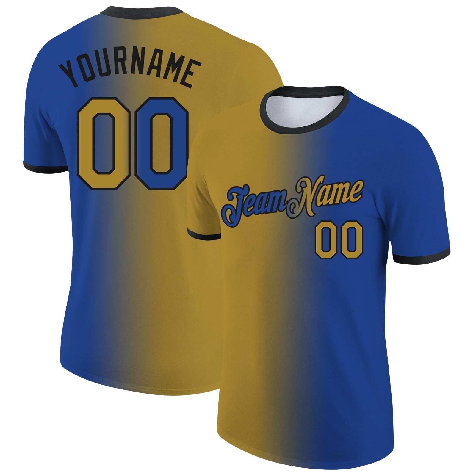 Custom Royal Old Gold-Black Gradient Fashion Performance T-Shirt - Main View