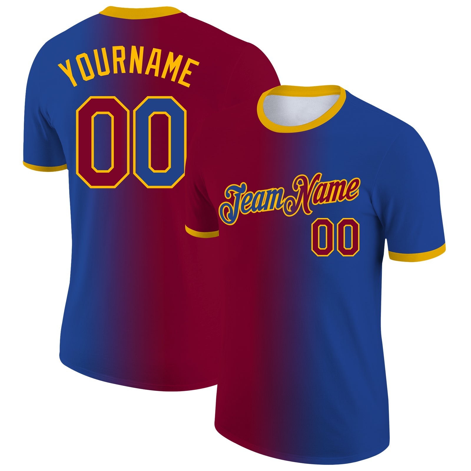 Custom Royal Maroon-Gold Gradient Fashion Performance T-Shirt - Main View