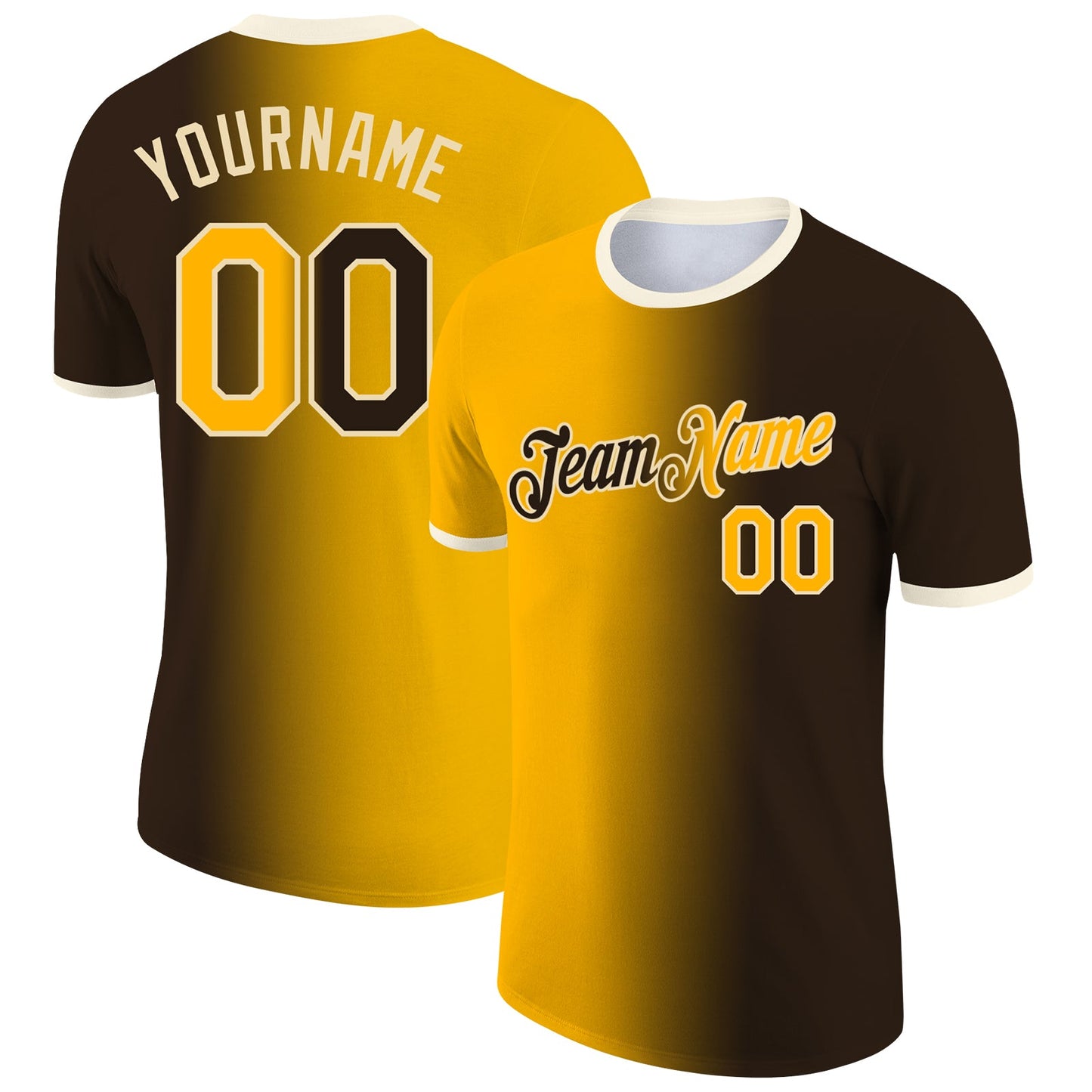 Custom Brown Gold-Cream Gradient Fashion Performance T-Shirt - Main View