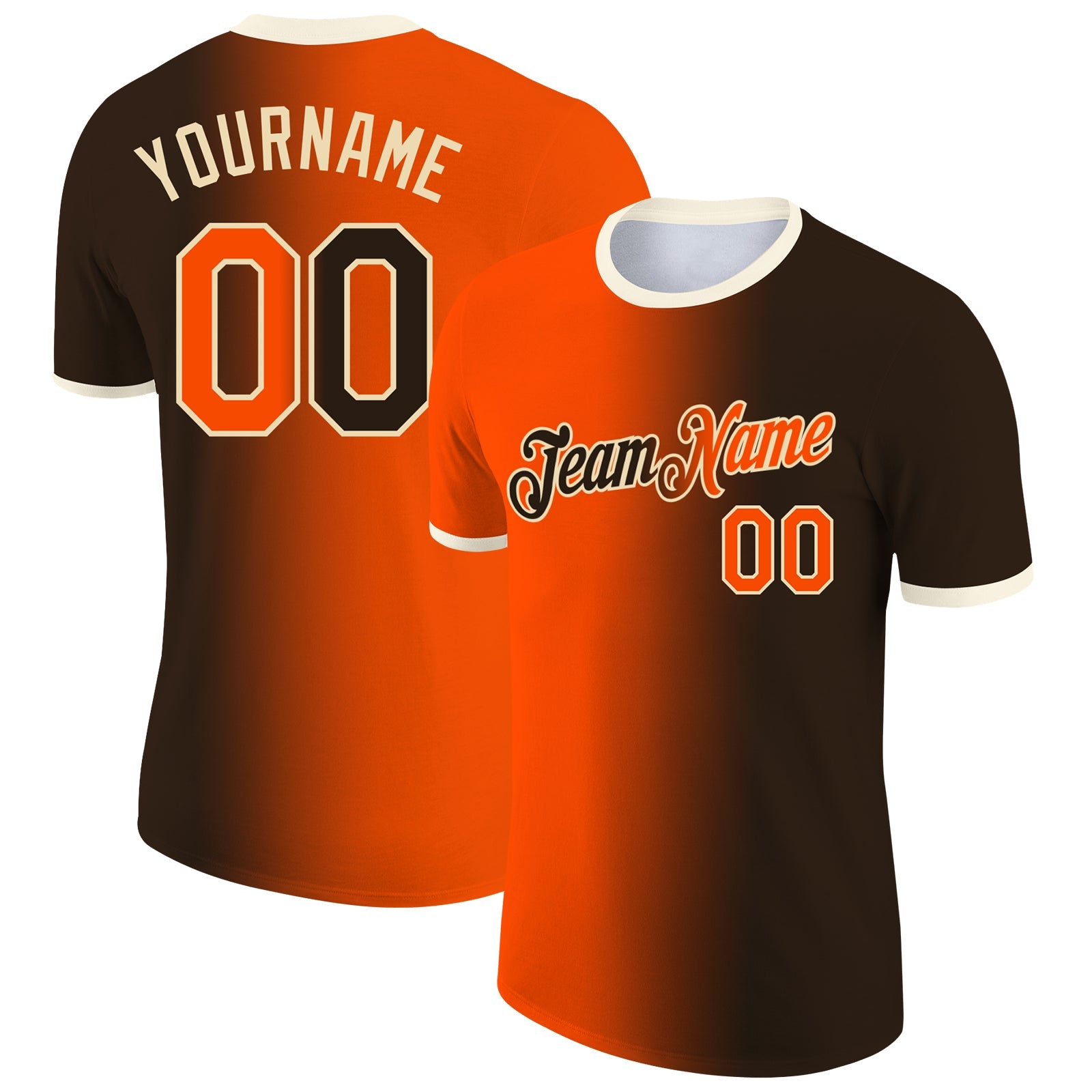 Custom Brown Orange-Cream Gradient Fashion Performance T-Shirt - Main View