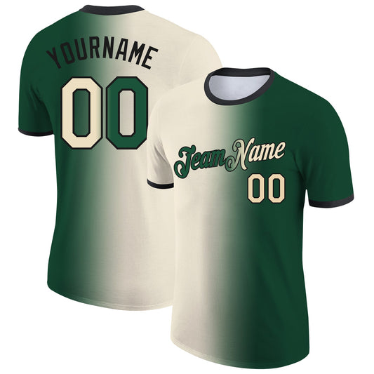 Custom Green Cream-Black Gradient Fashion Performance T-Shirt - Main View