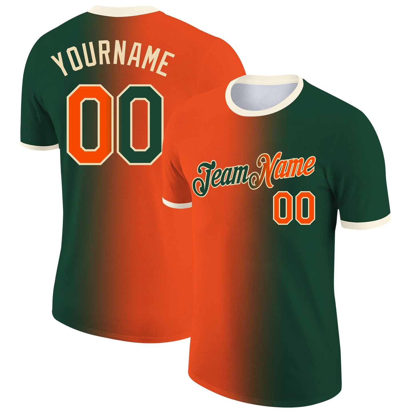 Custom Green Orange-Cream Gradient Fashion Performance T-Shirt - Main View