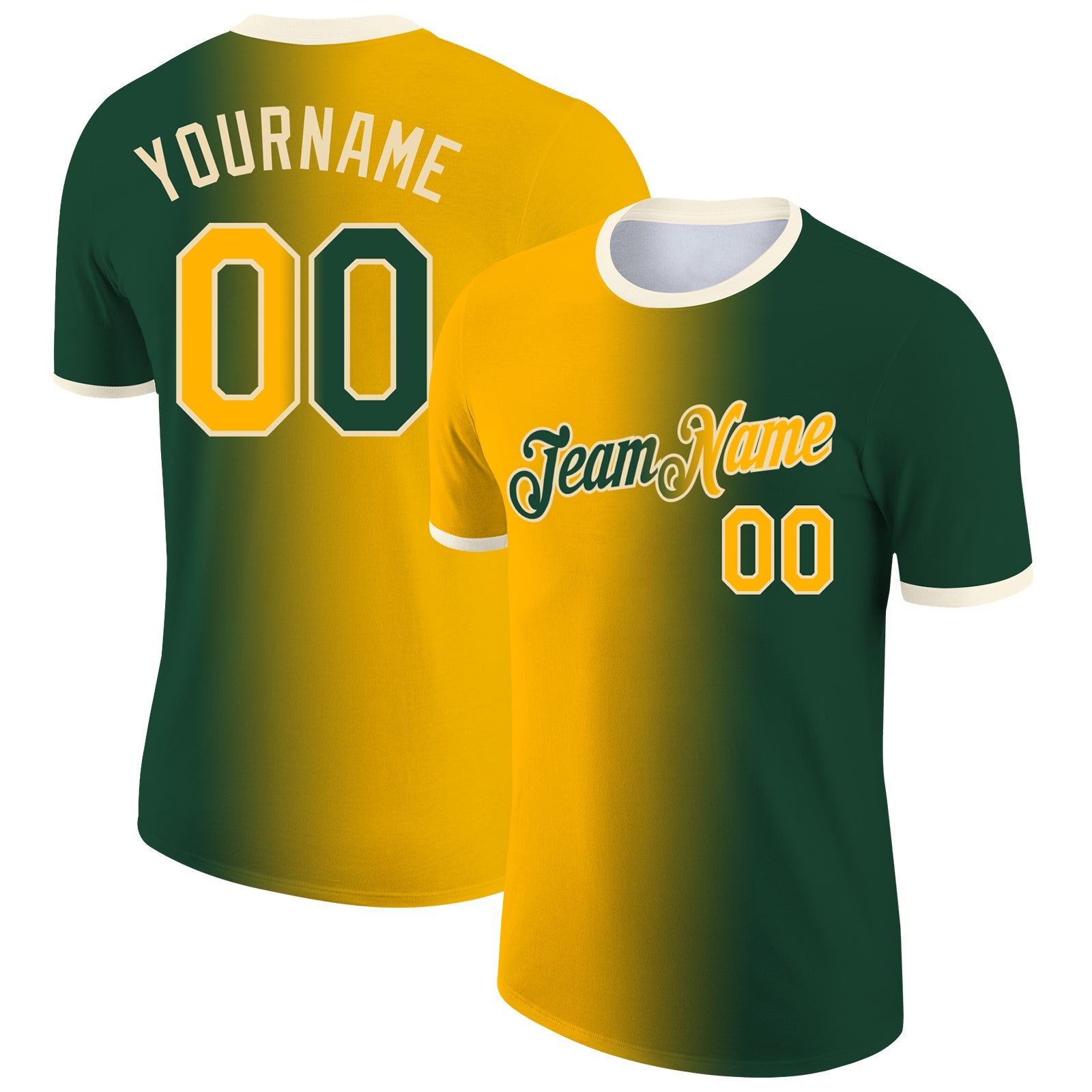 Custom Green Gold-Cream Gradient Fashion Performance T-Shirt - Main View