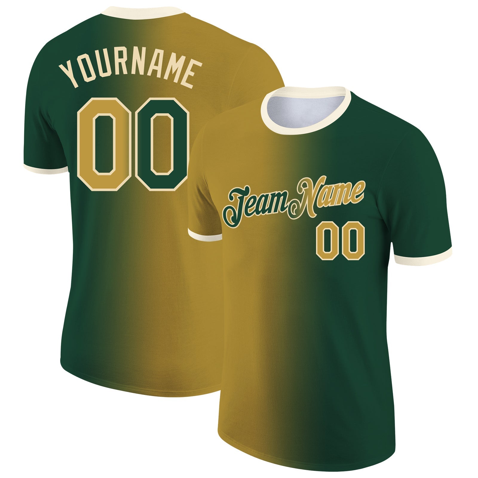 Custom Green Old Gold-Cream Gradient Fashion Performance T-Shirt - Main View
