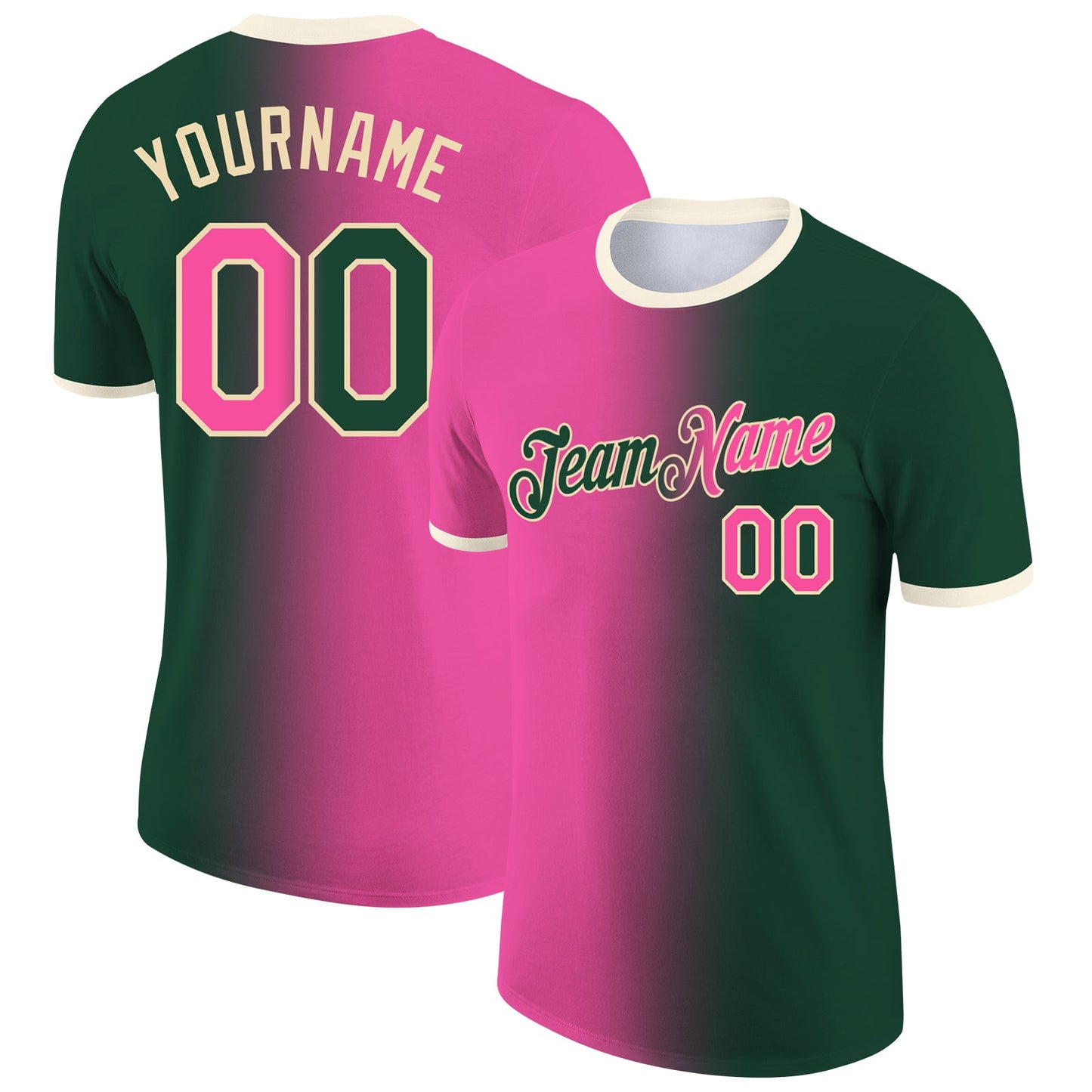 Custom Green Pink-Cream Gradient Fashion Performance T-Shirt - Main View