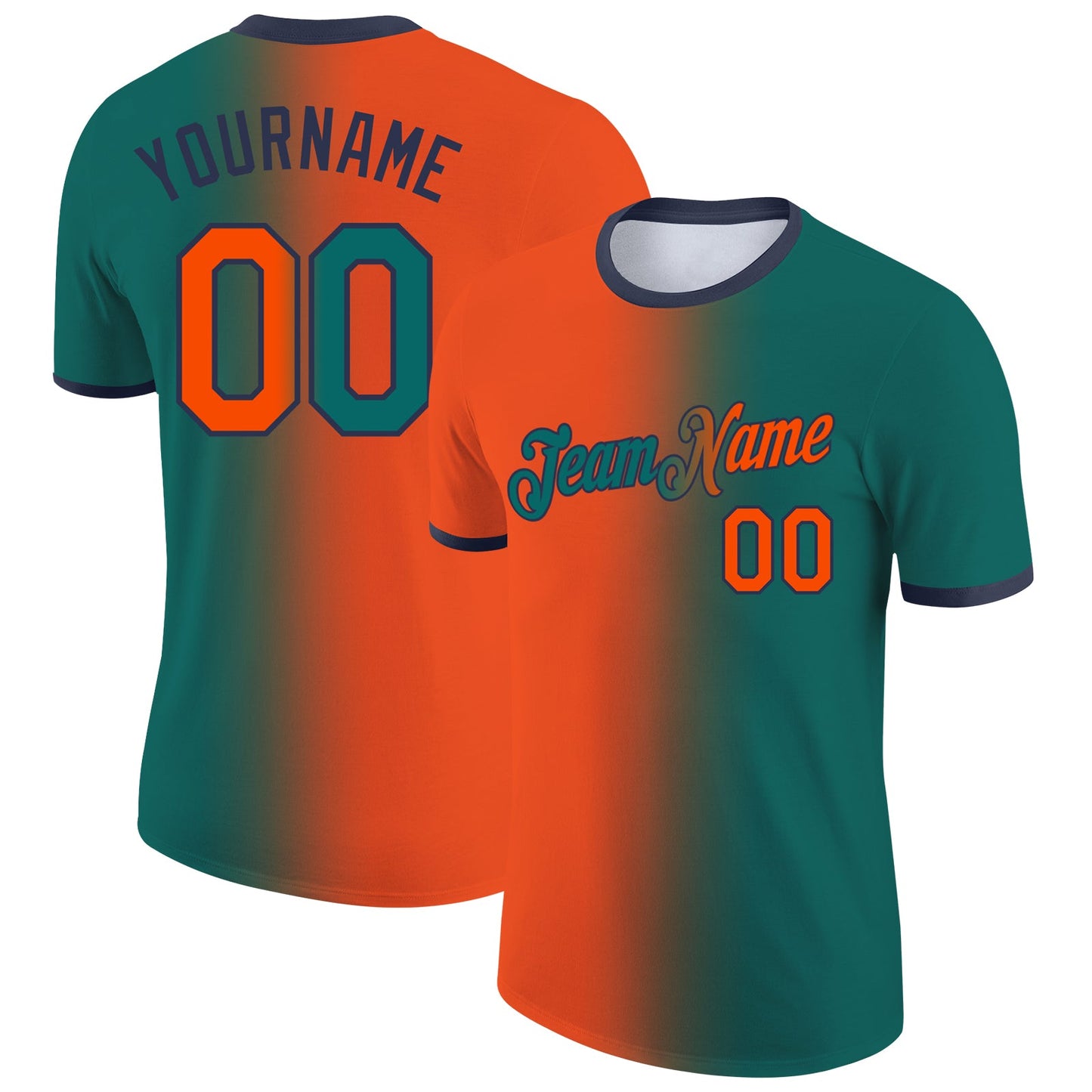 Custom Teal Orange-Navy Gradient Fashion Performance T-Shirt - Main View
