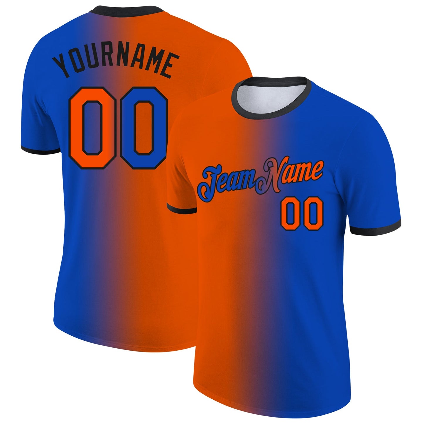 Custom Thunder Blue Orange-Black Gradient Fashion Performance T-Shirt - Main View