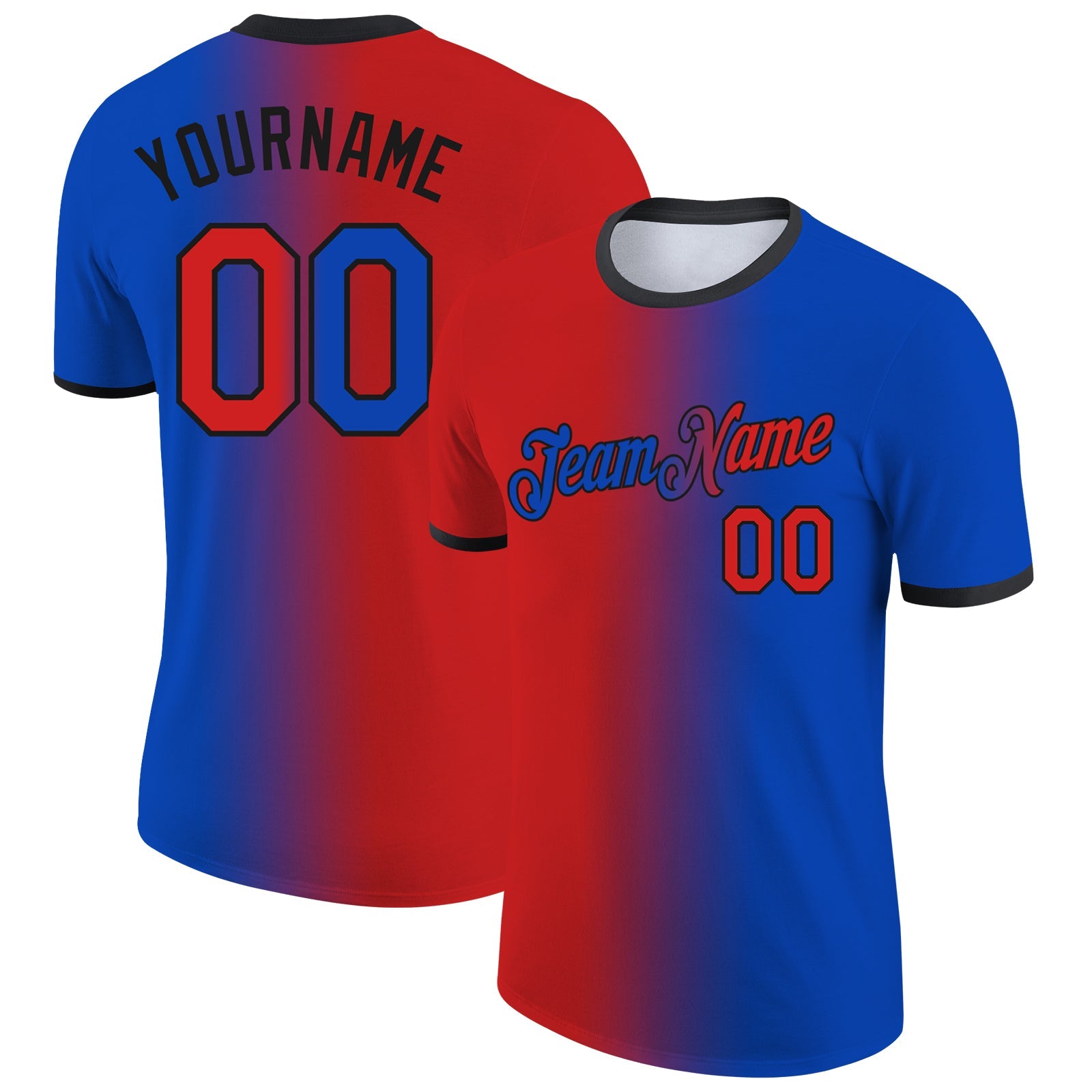 Custom Thunder Blue Red-Black Gradient Fashion Performance T-Shirt - Main View