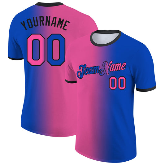 Custom Thunder Blue Pink-Black Gradient Fashion Performance T-Shirt - Main View