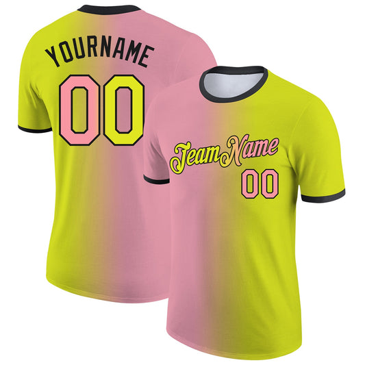 Custom Neon Yellow Medium Pink-Black Gradient Fashion Performance T-Shirt - Main View