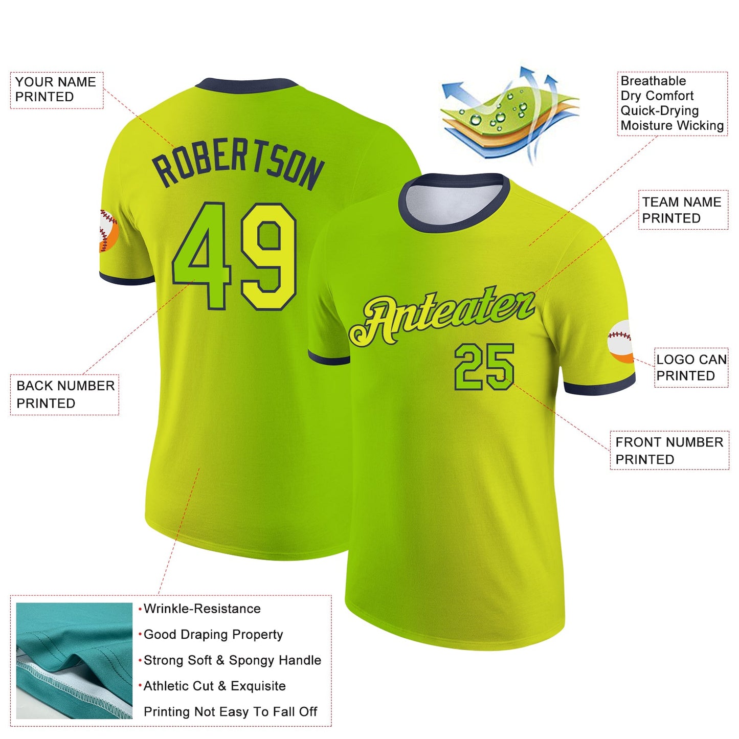 Custom Neon Yellow Neon Green-Navy Gradient Fashion Performance T-Shirt view 2