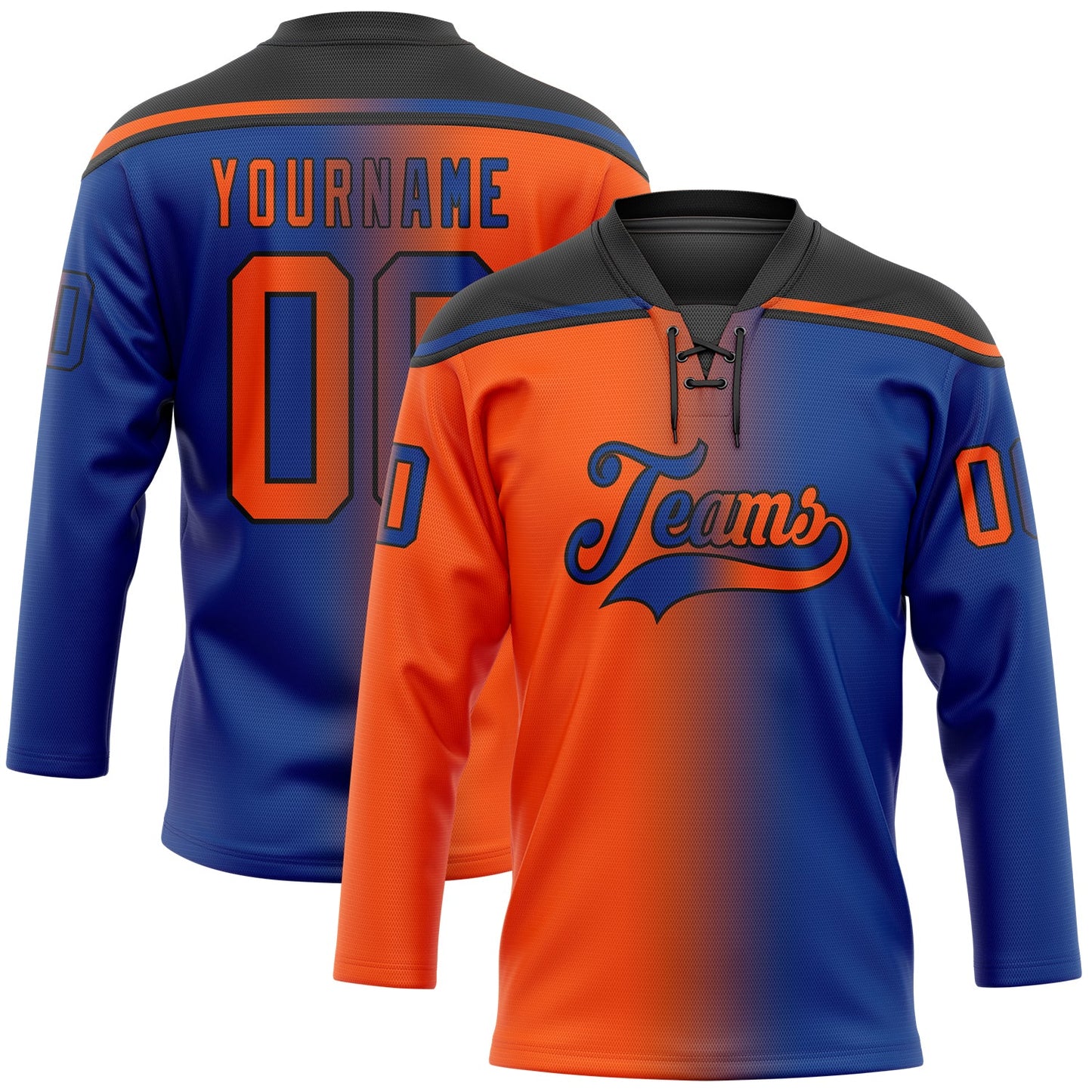 Custom Royal Orange-Black Gradient Fashion Hockey Lace Neck Jersey - Main View