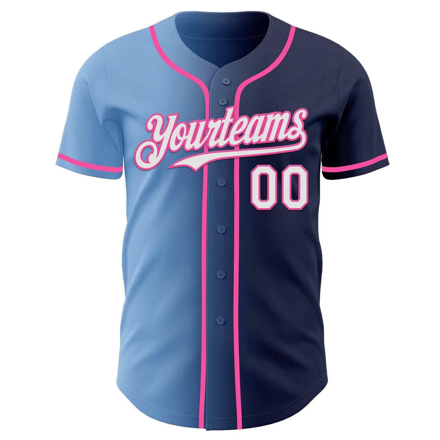 Custom Navy White Light Blue-Pink Authentic Gradient Fashion Baseball Jersey view 2