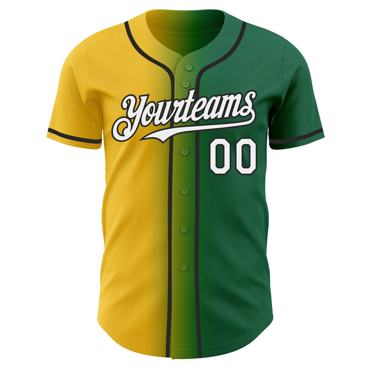 Custom Kelly Green White Yellow-Black Authentic Gradient Fashion Baseball Jersey view 2