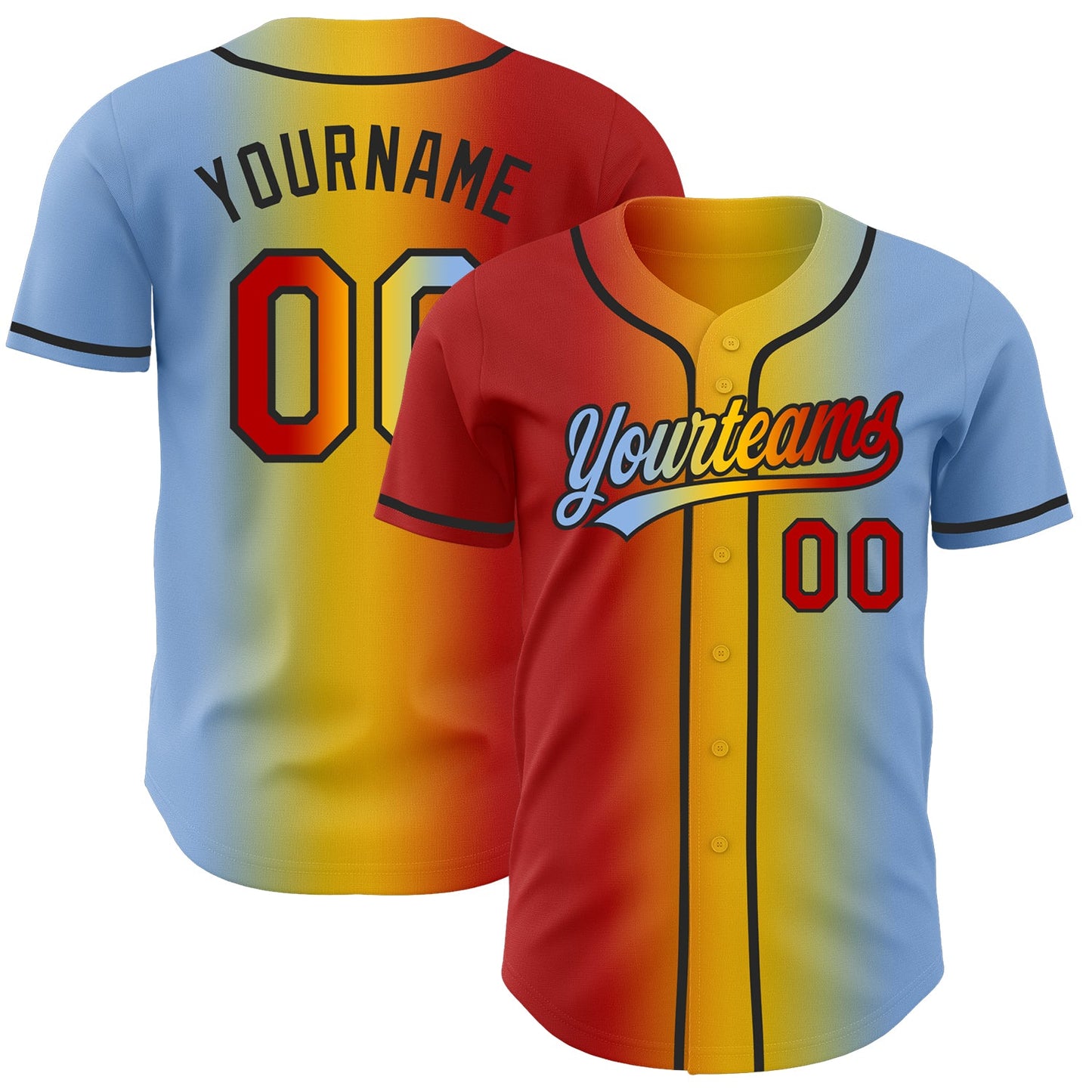 Custom Light Blue Red Yellow-Black Authentic Gradient Fashion Baseball Jersey - Main View
