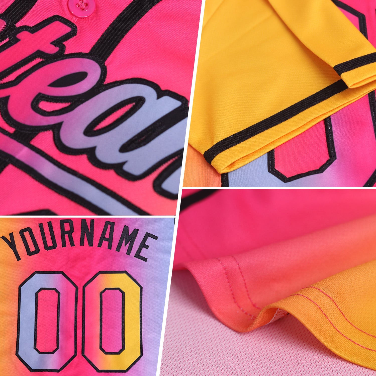 Custom Yellow Red Bay Orange-Black Authentic Gradient Fashion Baseball Jersey view 2