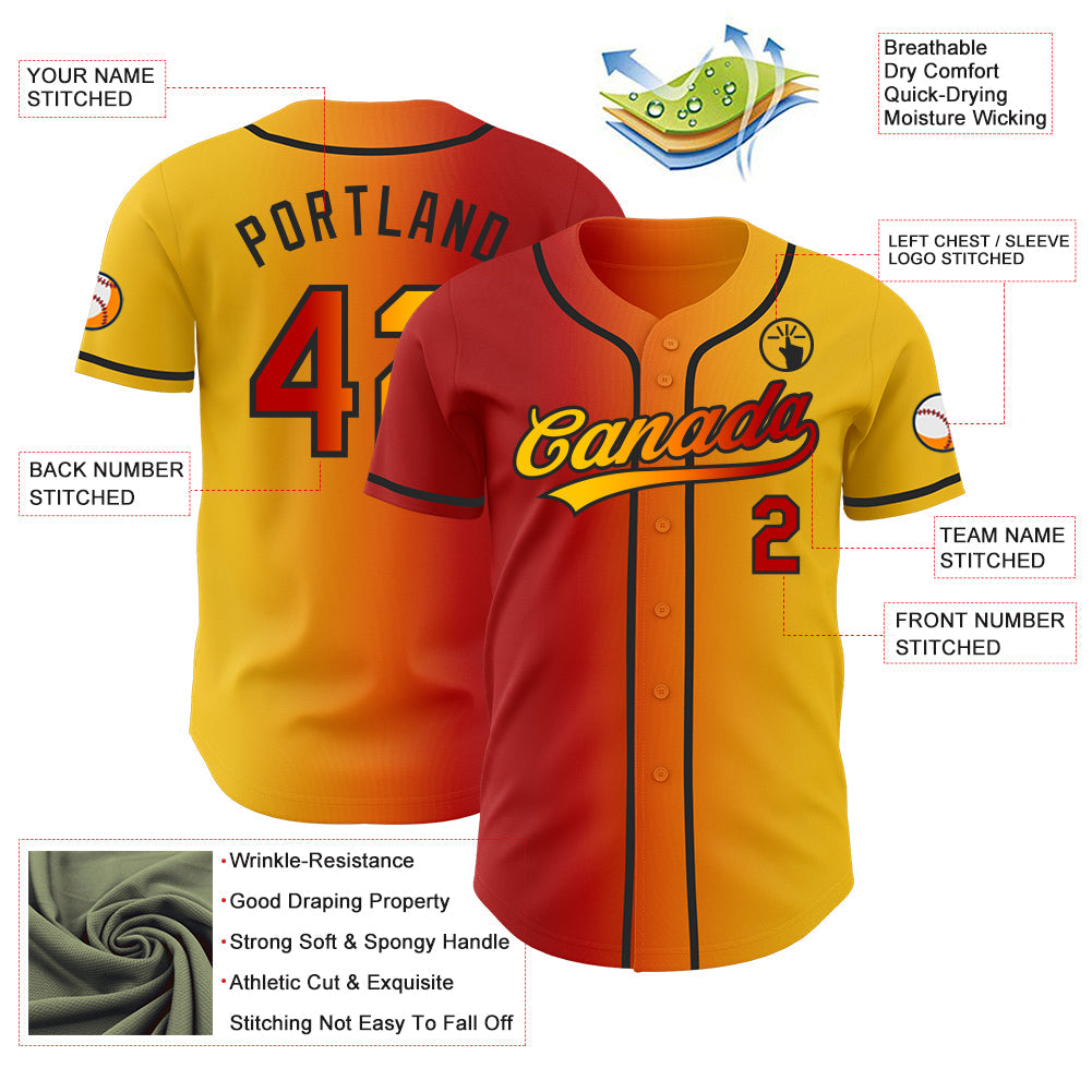 Custom Yellow Red Bay Orange-Black Authentic Gradient Fashion Baseball Jersey view 4