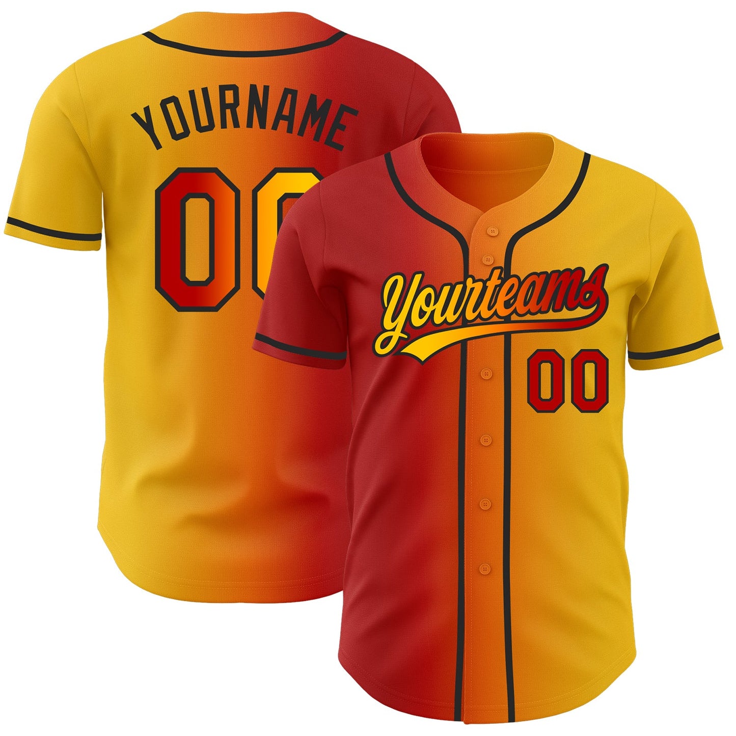 Custom Yellow Red Bay Orange-Black Authentic Gradient Fashion Baseball Jersey - Main View