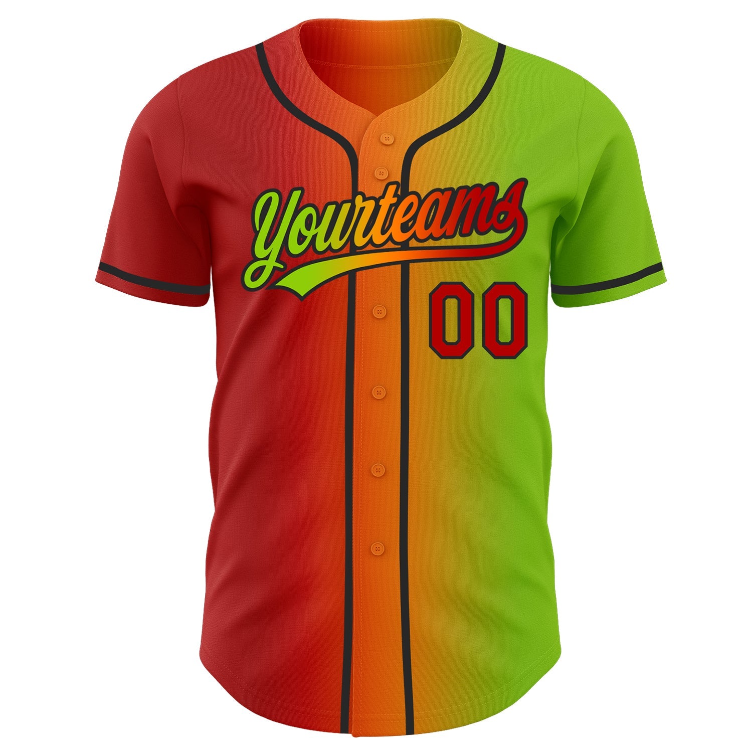 Custom Neon Green Red Bay Orange-Black Authentic Gradient Fashion Baseball Jersey view 3