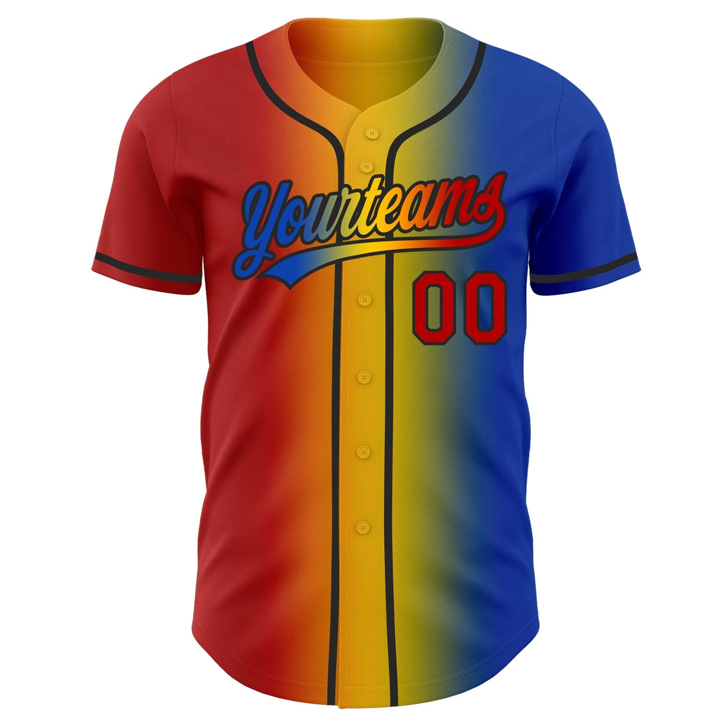Custom Thunder Blue Red Yellow-Black Authentic Gradient Fashion Baseball Jersey view 3
