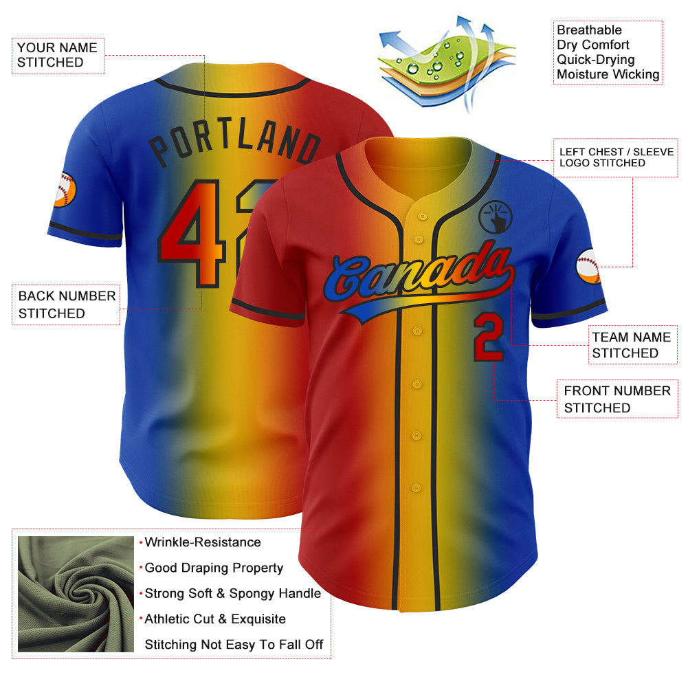 Custom Thunder Blue Red Yellow-Black Authentic Gradient Fashion Baseball Jersey view 4