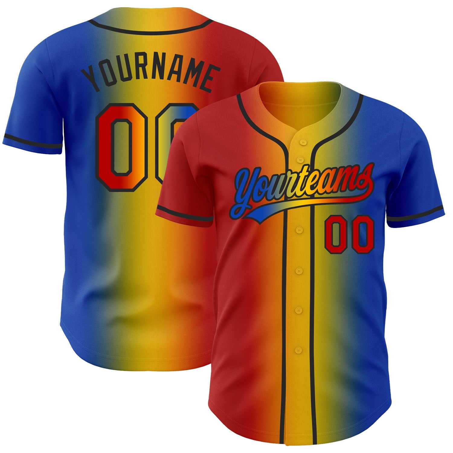 Custom Thunder Blue Red Yellow-Black Authentic Gradient Fashion Baseball Jersey - Main View