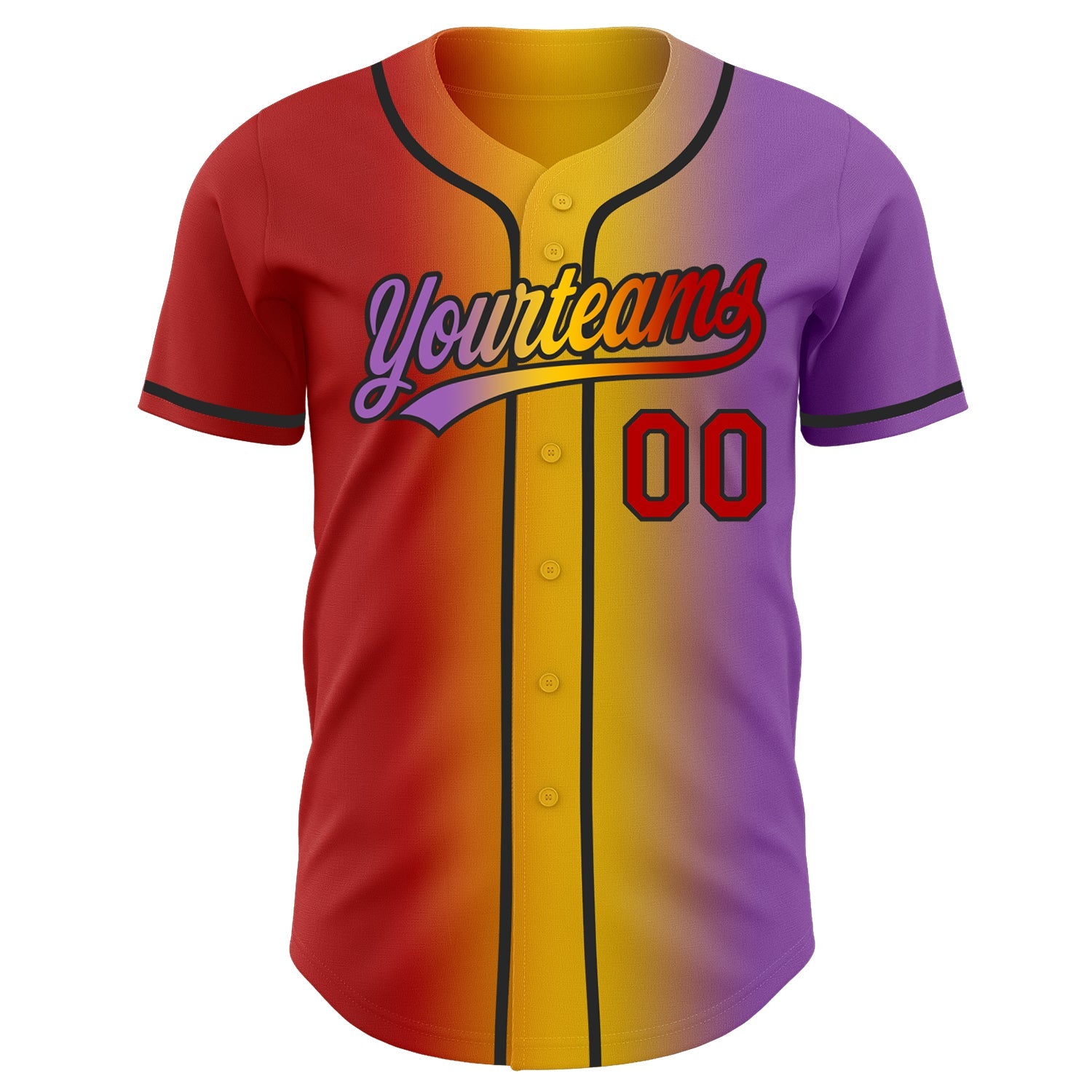 Custom Medium Purple Red Yellow-Black Authentic Gradient Fashion Baseball Jersey view 3