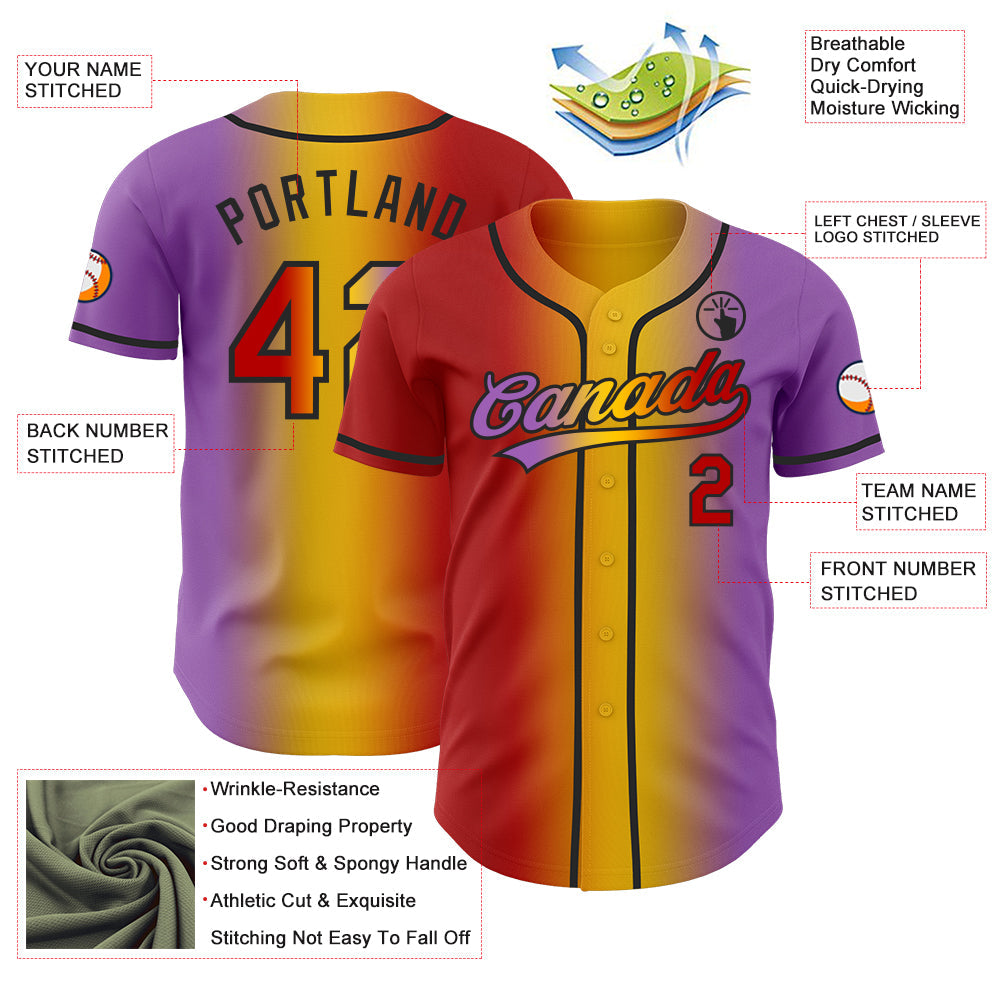 Custom Medium Purple Red Yellow-Black Authentic Gradient Fashion Baseball Jersey view 4