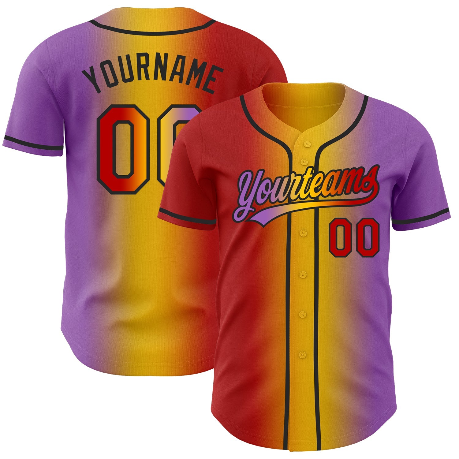 Custom Medium Purple Red Yellow-Black Authentic Gradient Fashion Baseball Jersey - Main View