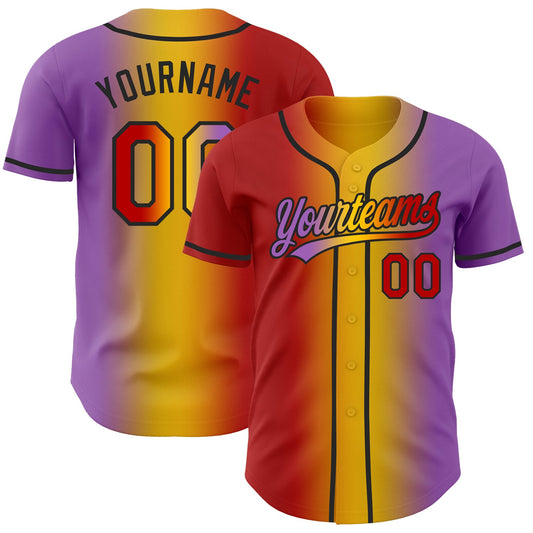 Custom Medium Purple Red Yellow-Black Authentic Gradient Fashion Baseball Jersey - Main View
