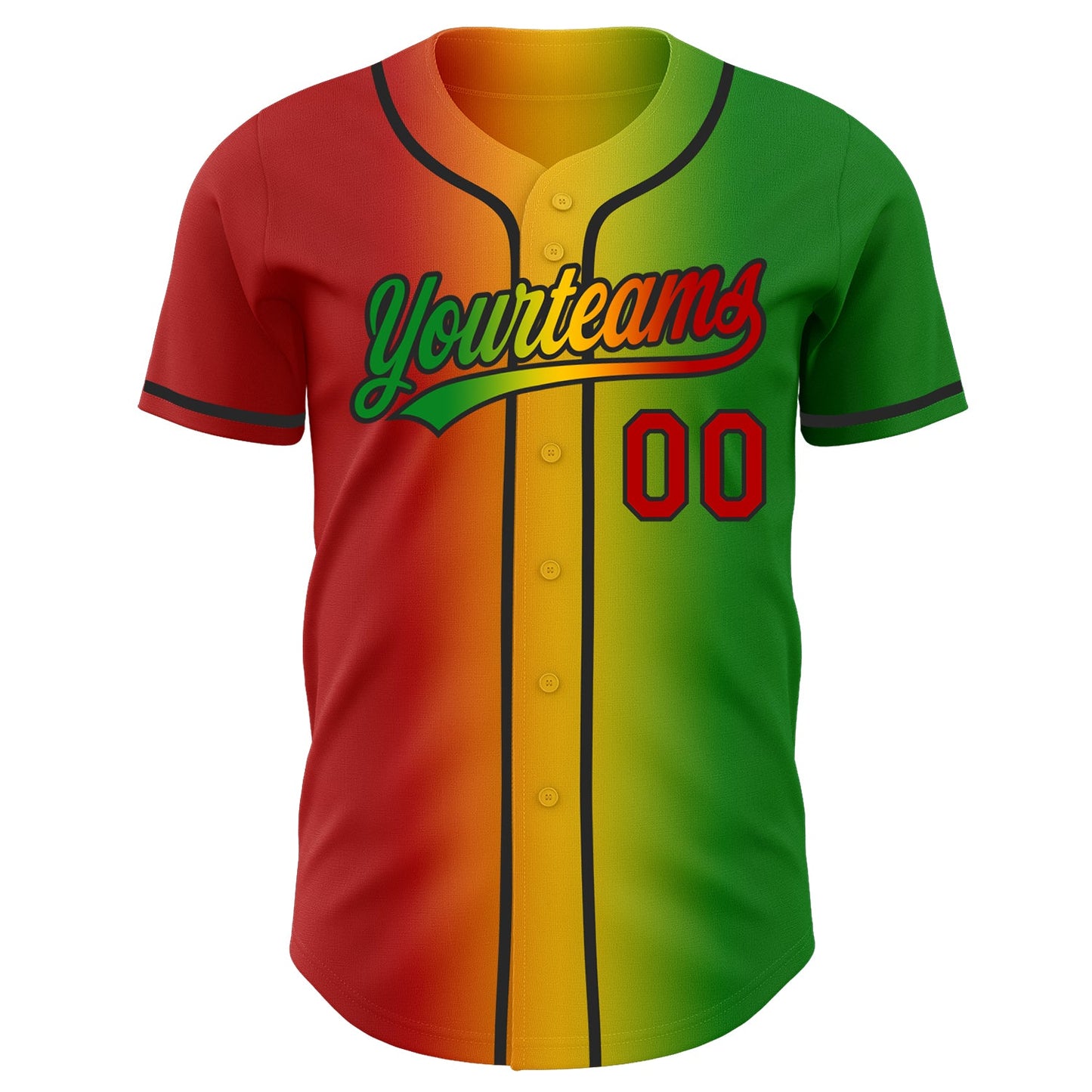 Custom Grass Green Red Yellow-Black Authentic Gradient Fashion Baseball Jersey view 3