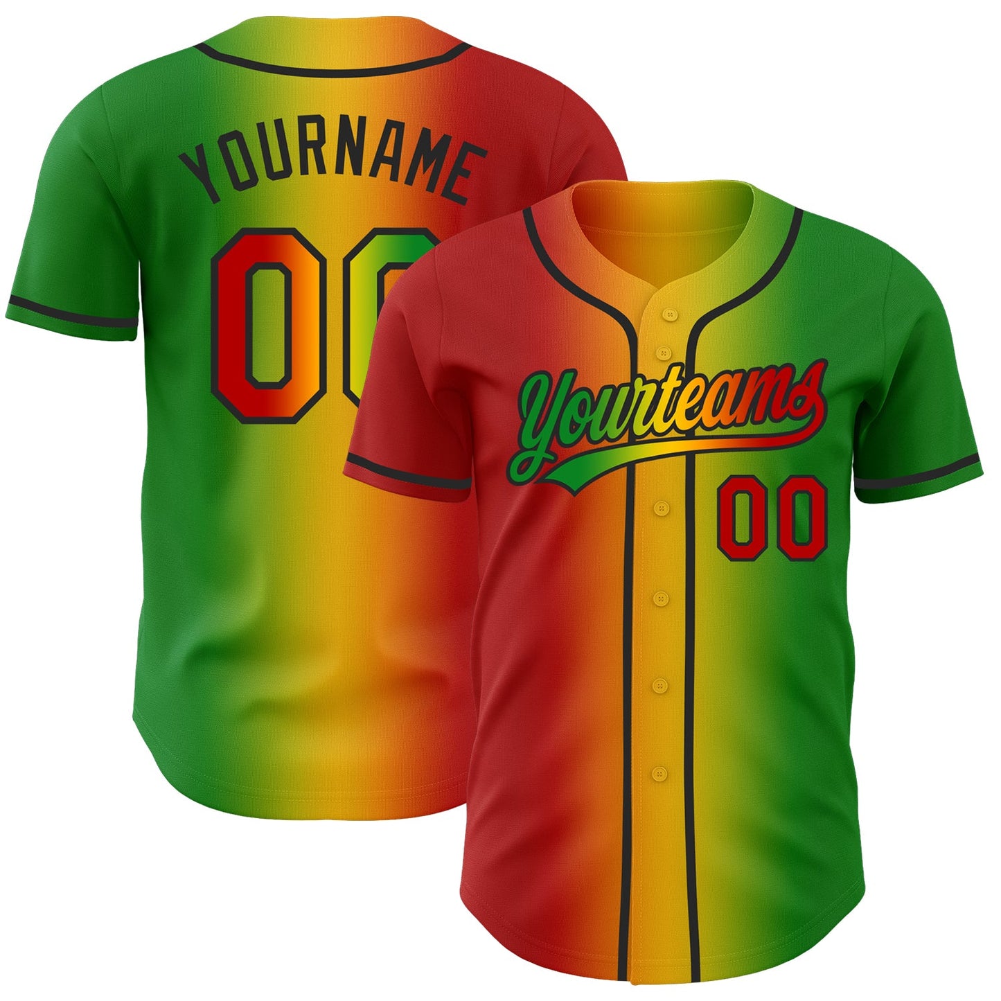 Custom Grass Green Red Yellow-Black Authentic Gradient Fashion Baseball Jersey - Main View