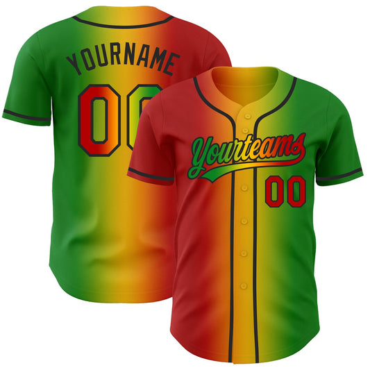 Custom Grass Green Red Yellow-Black Authentic Gradient Fashion Baseball Jersey - Main View