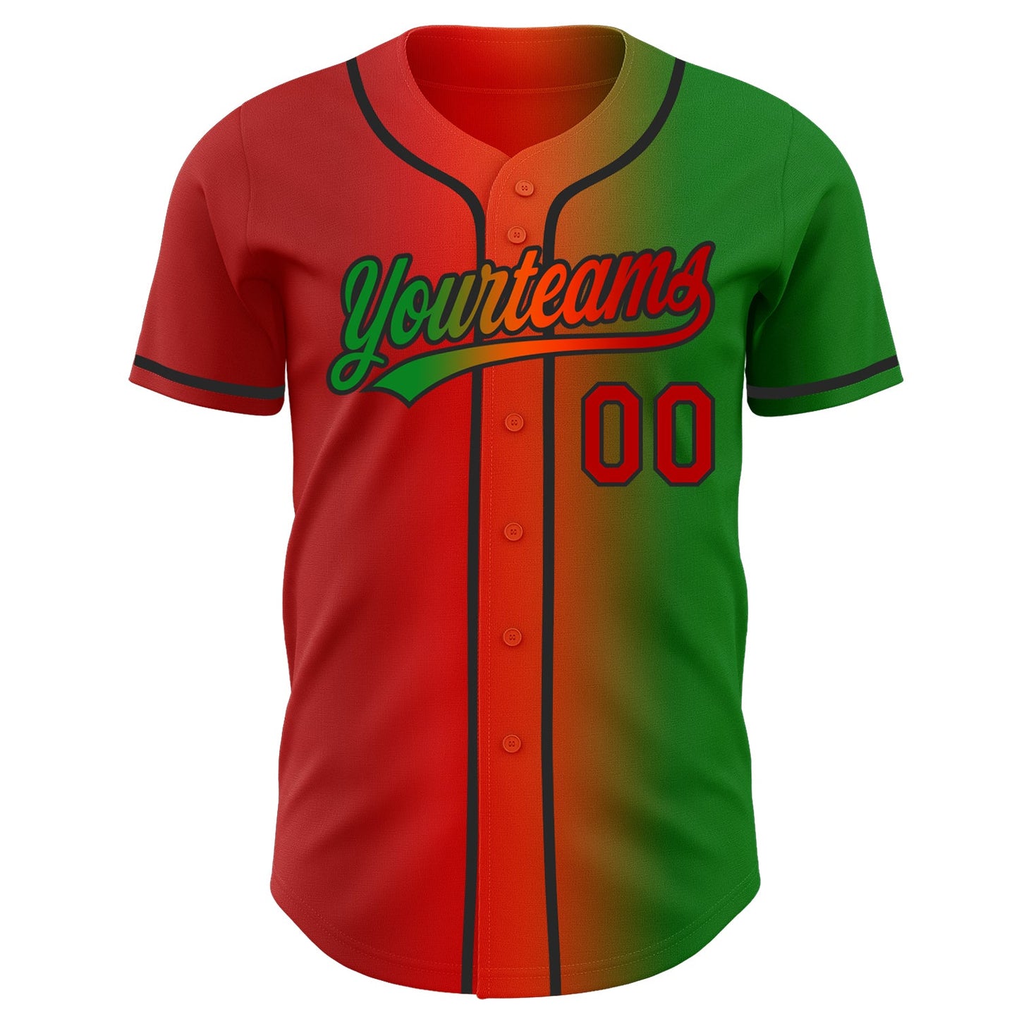 Custom Grass Green Red Orange-Black Authentic Gradient Fashion Baseball Jersey view 3