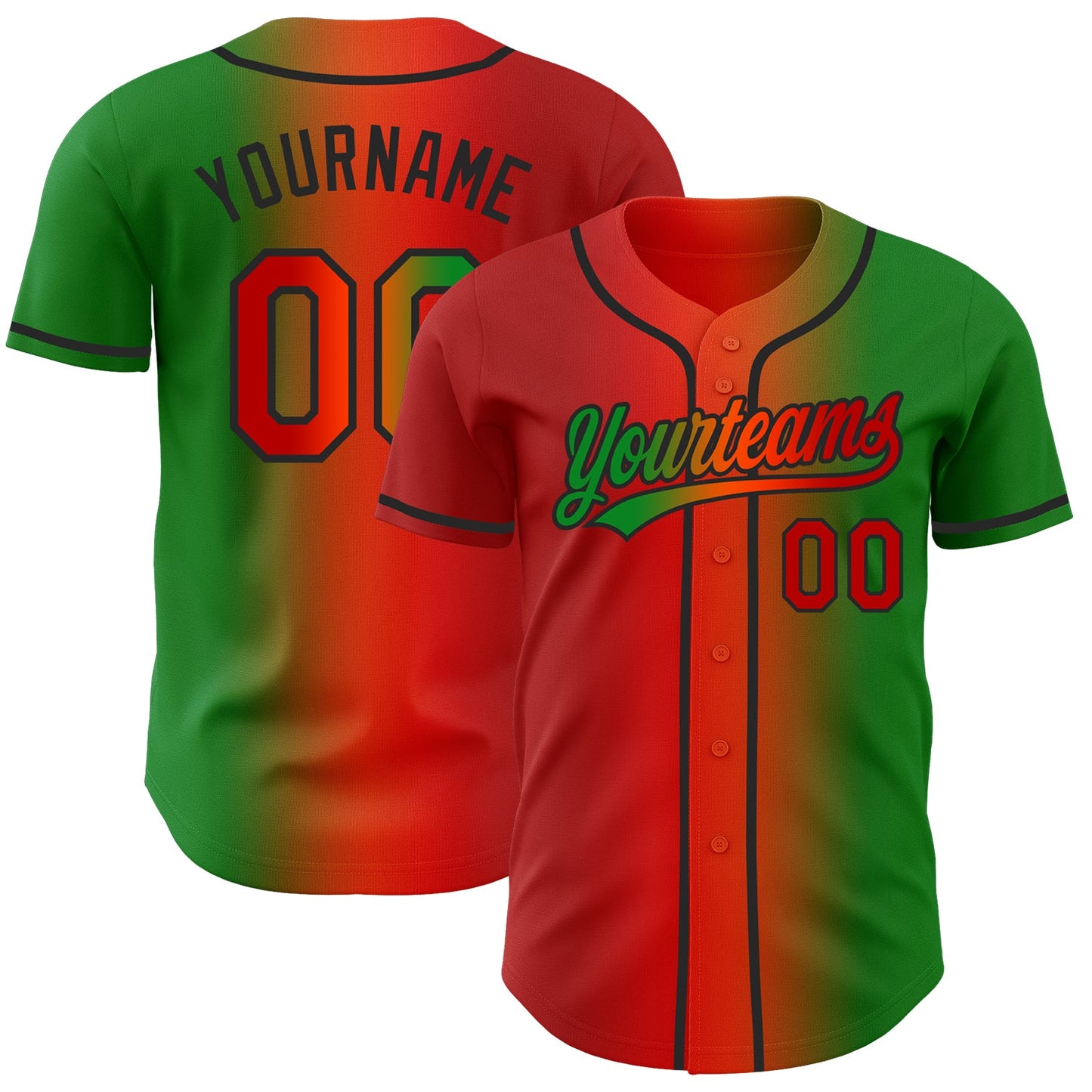 Custom Grass Green Red Orange-Black Authentic Gradient Fashion Baseball Jersey - Main View